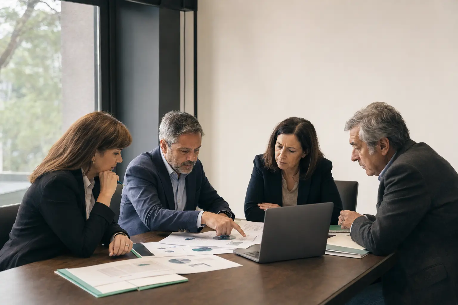 Equipo ejecutivo analizando evidencia de una inversión